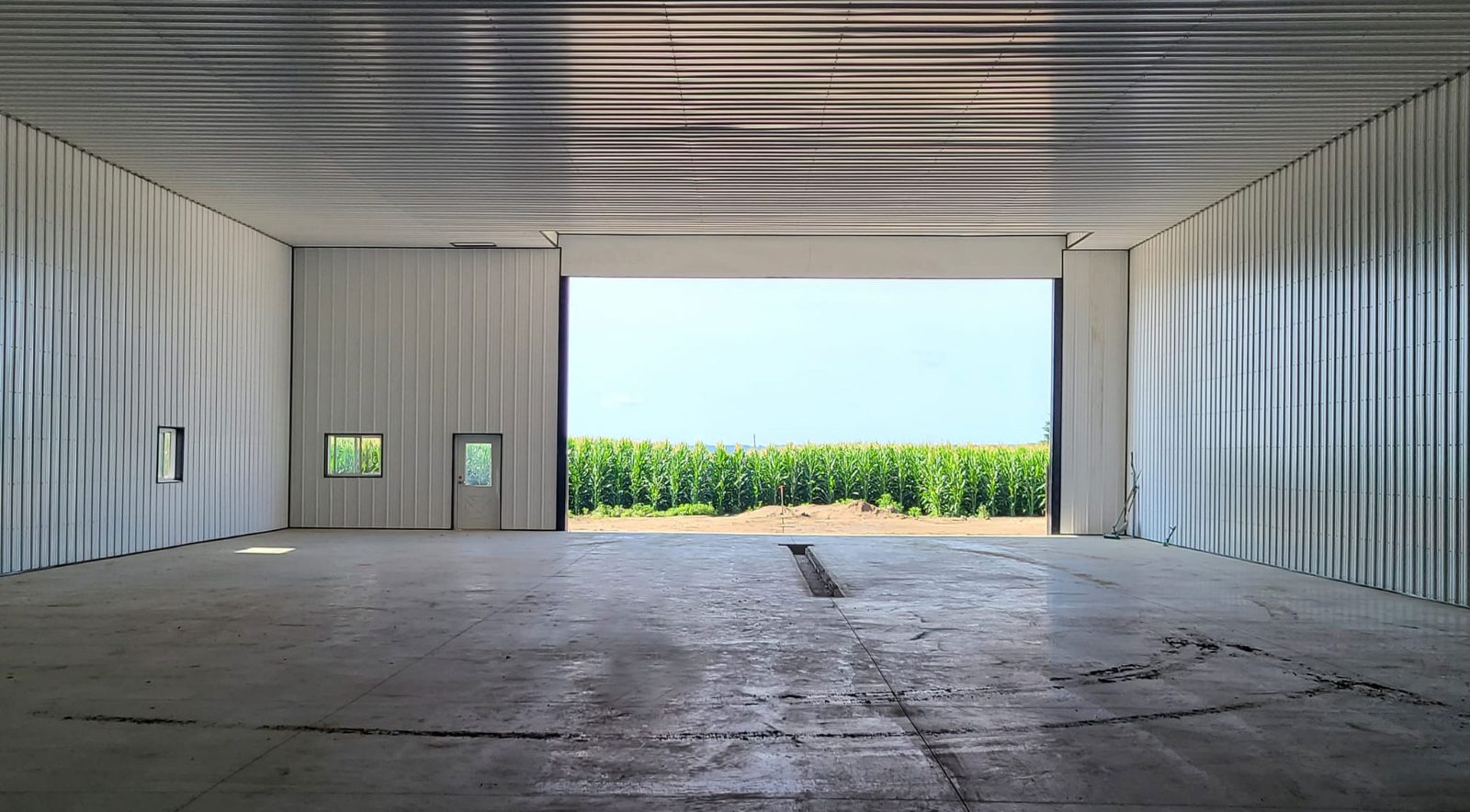Spacious open post-frame interior suited for commercial use